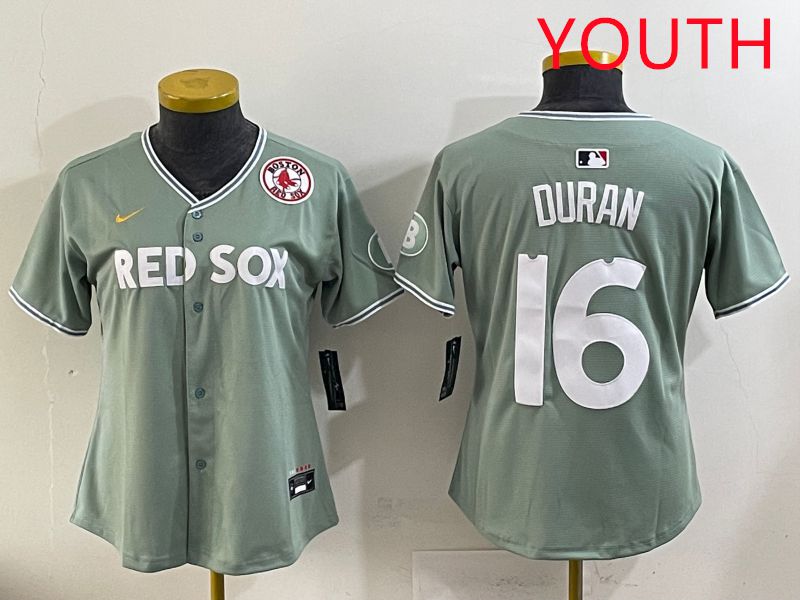 Youth 2025 Boston Red Sox 16 Duran Light Green Joint Name Nike MLB Jersey style 19